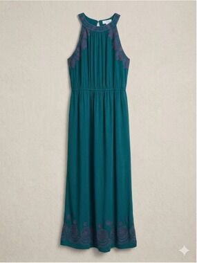 THML Petite Maxi Dress, Teal Green With Navy, Size L, Excellent Condition